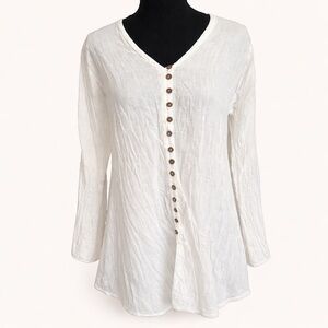 J.P. & Mattie White Gauze Tunic Top Boho Button Front Cotton Blouse Size L